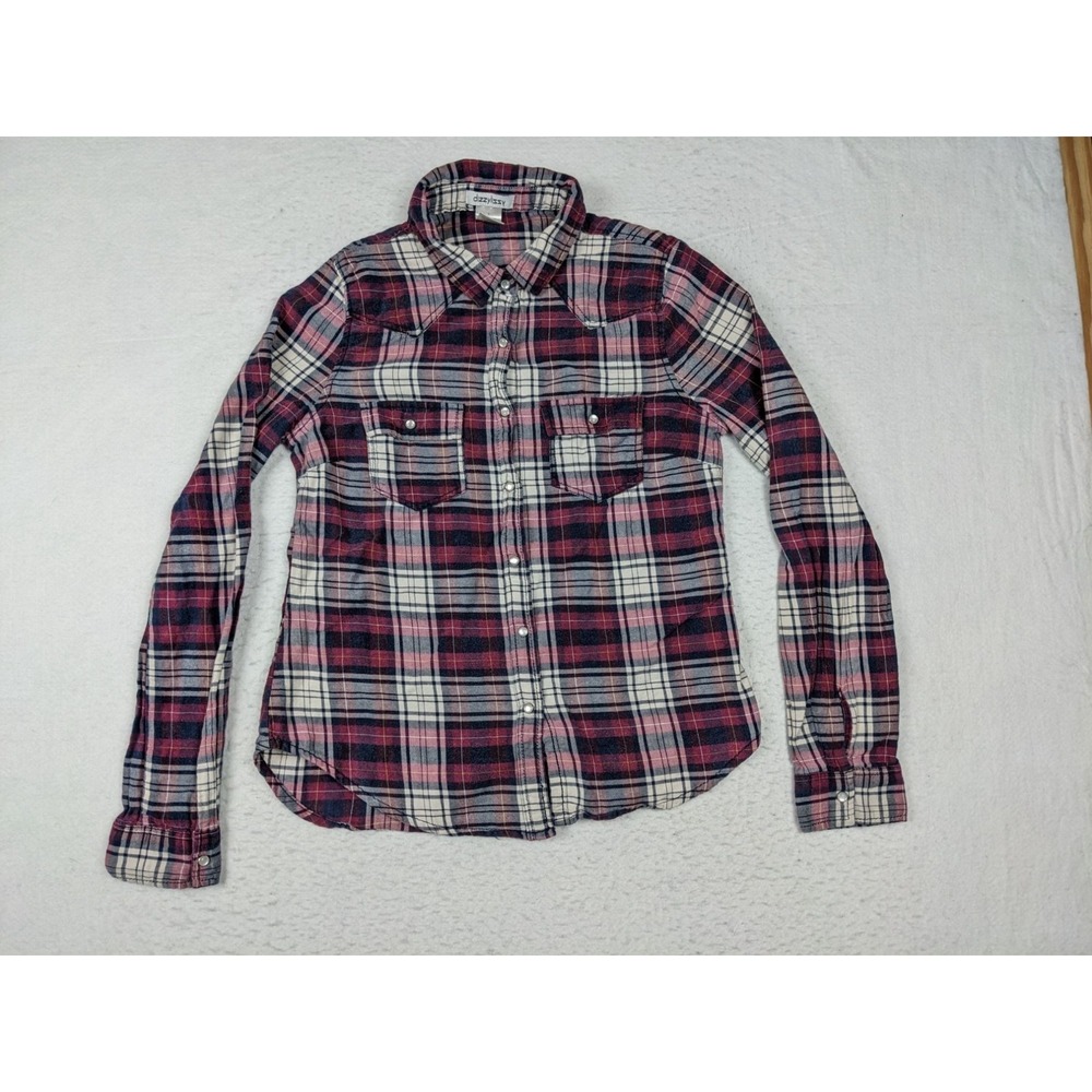 Dizzy Lissy Shirt Womens S Plaid Flannel Button Red Black Cotton - Picture 1 of 10
